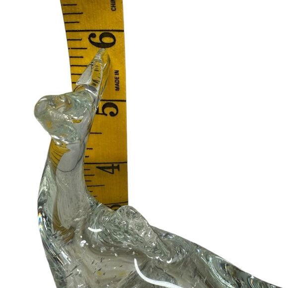 MURANO ART GLASS CLEAR SILVER FLECK 6 1/4 FISH ON WAVE SCULPTURE HAND MADE ITALY - Picture 5 of 8